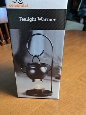 Celebrate It Black Cauldron Tealight Warmer with Hanging Stand